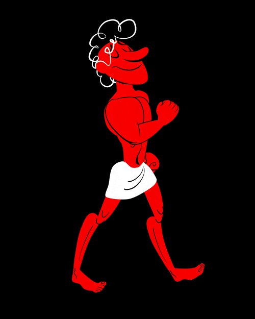 Schwarz-rotes animiertes Gif eines Athleten beim gehen.