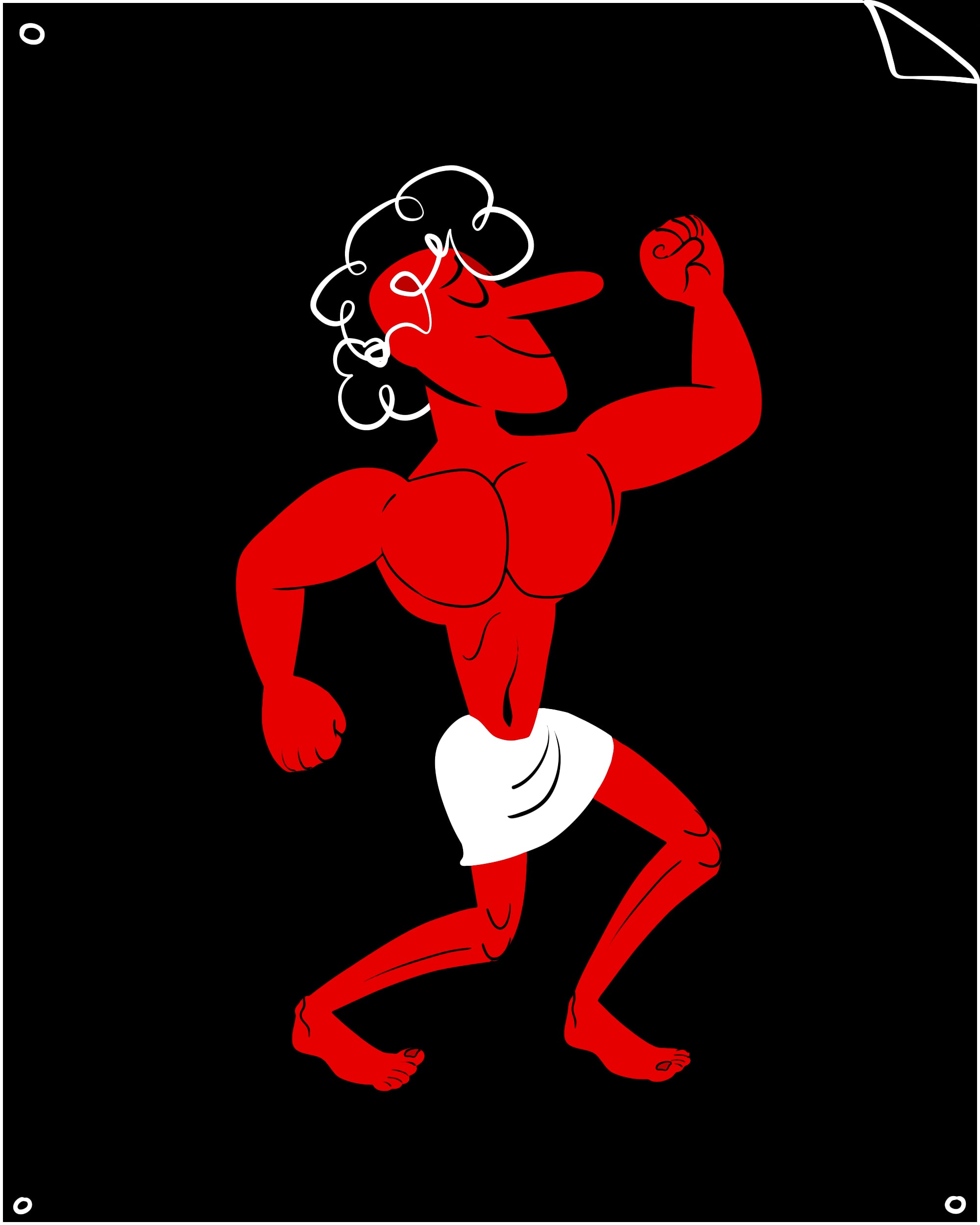Schwarz-rote Illustration eines Athleten in einer Bodybuilding-Pose.