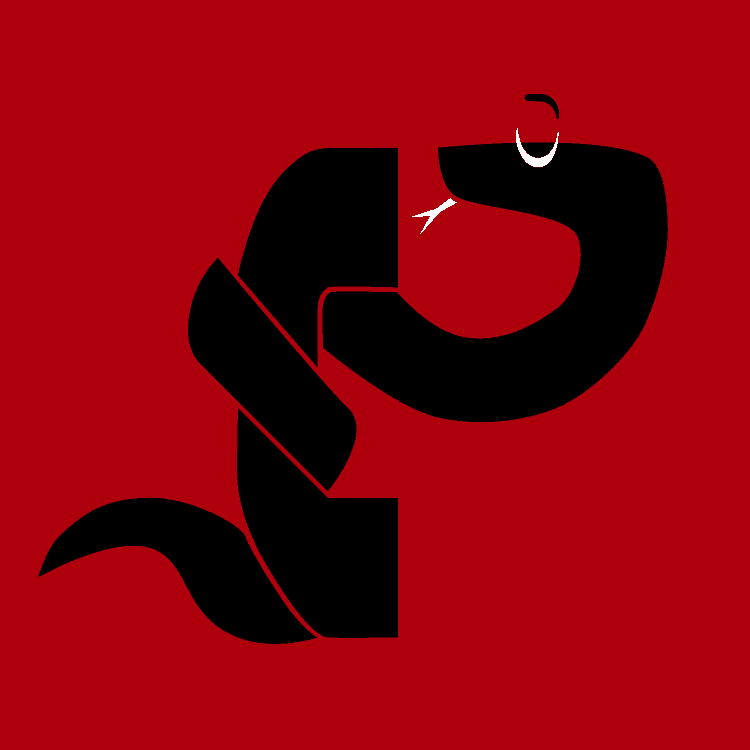 Schwarze Schlange di sich um einen Telefonhöhrer schlingt auf rotem Hintergrund.